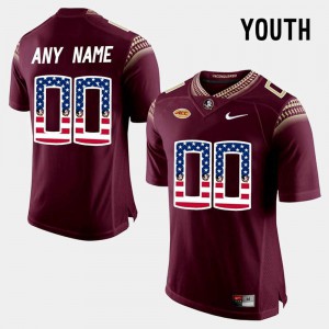 #00 Custom FSU Seminoles Youth Football US Flag Fashion Embroidery Jerseys Garnet