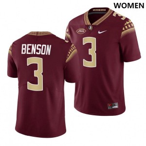 #3 Trey Benson FSU Seminoles Women's Stitch Football Jerseys Garnet