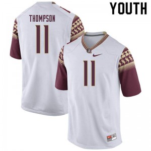 #11 Warren Thompson Seminoles Youth Football Stitch Jerseys White