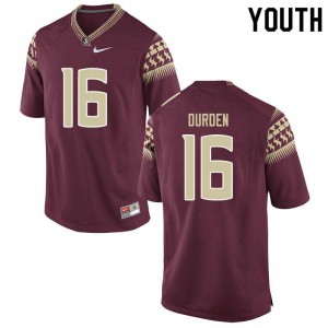#16 Cory Durden FSU Seminoles Youth Football Stitched Jersey Garnet