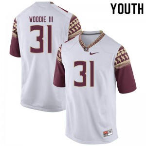 #31 Raymond Woodie III Seminoles Youth Football Official Jersey White