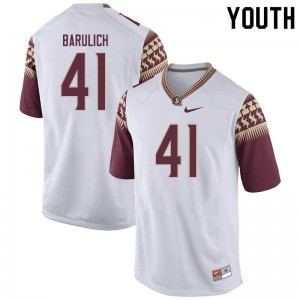 #41 Michael Barulich Florida State Seminoles Youth Football Official Jersey White