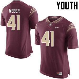 #41 Zachary Weber Florida State Seminoles Youth Football Embroidery Jersey Garnet