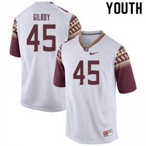 #45 Tyler Gilroy FSU Seminoles Youth Football NCAA Jersey White